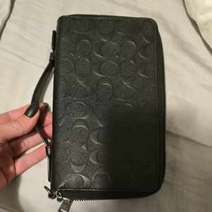 Black Embossed Coach Zip Wallet